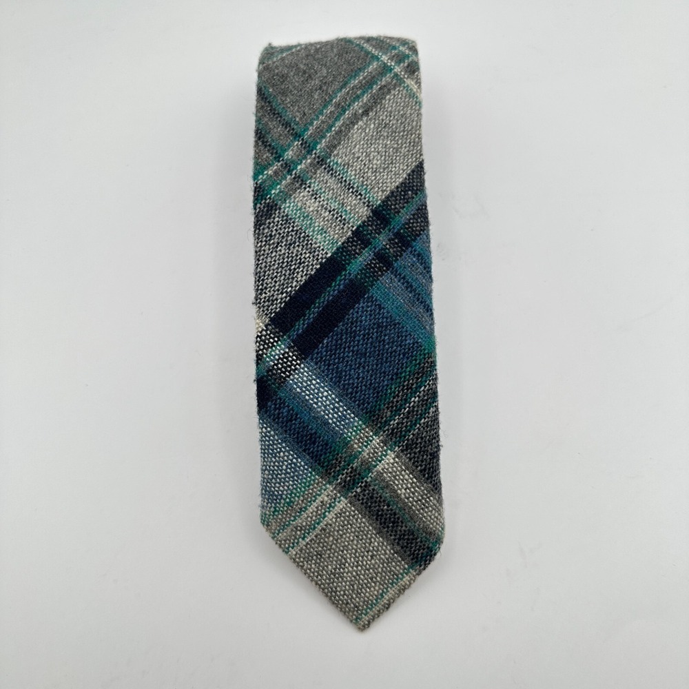Vtg‎ La Bella Collection Skinny Tie Mens Blue Green Plaid Tartan Woven Wedding
